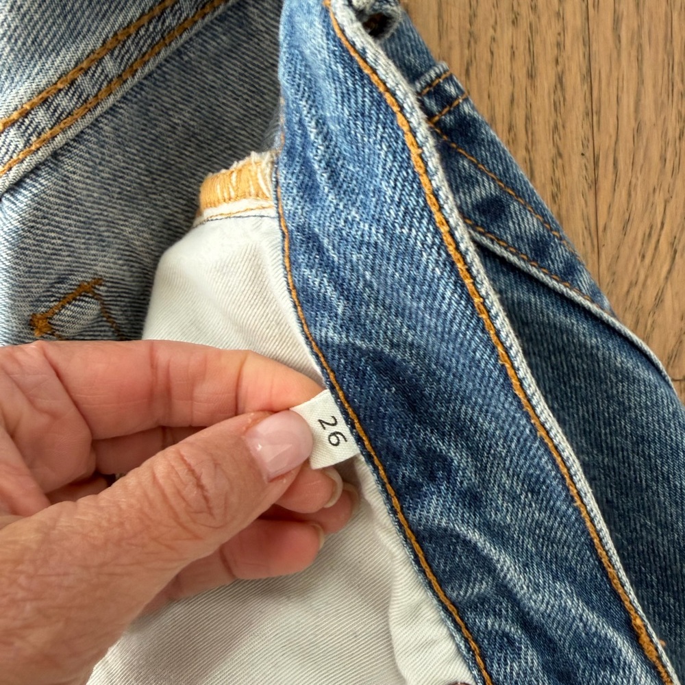 Still Here Classic Blue Straight Leg Jeans with Brown Plaid Detail size 26 - Picture 2 of 5